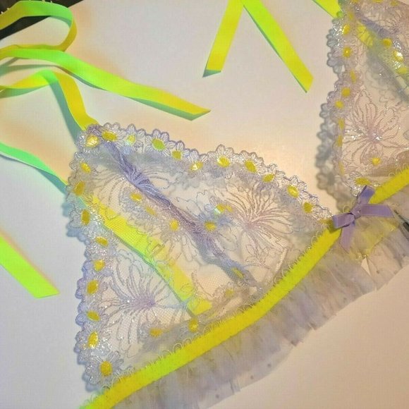 For LOVE and LEMONS Neon Buttercup Lace Bralette - Picture 6 of 8